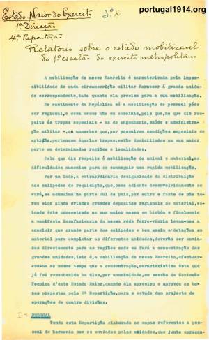 Relatório sobre o estado mobilizavel do 1º escalão do exército metropolitano