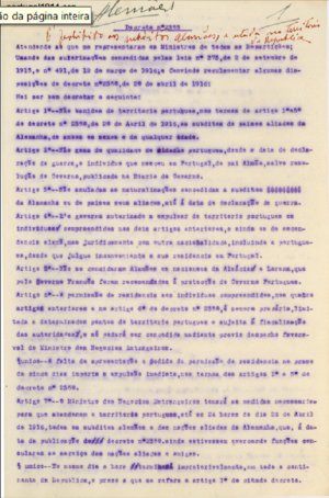 Súbditos alemães no território da República - Dec. 2355