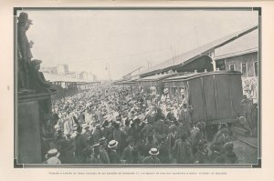 Chegada à estação de Santa Apolónia de um batalhão de Infantaria 15, contingente de uma das expedições a África