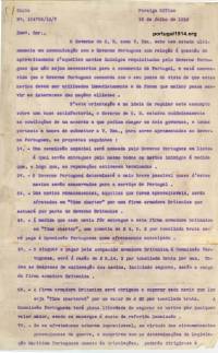 Carta da Legação portuguesa em Londres sobre os navios alemães apreendidos pelo governo português